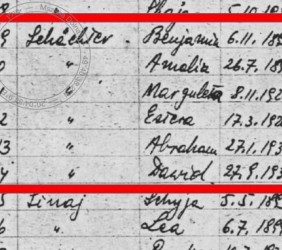 13. The Sch&auml;chters from Mszana Dolna on the list of the people murdered on 19 August 1942. Among the names, there isn&rsquo;t a person who could be identified as Mila Sch&auml;chter, who seems to be in her teens in the 1931 photo. 